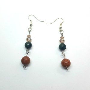 Emerald Goldstone Crystal Healing Earrings